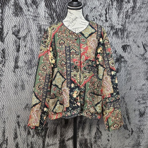 Vtg Orvis Corduroy Jacket Womens 20 Paisley Patchwork Fairy Floral Boho 80s 90s - Picture 1 of 12